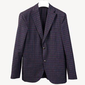 Boglioli Navy Red Check Single-Breasted 3-Button Blazer